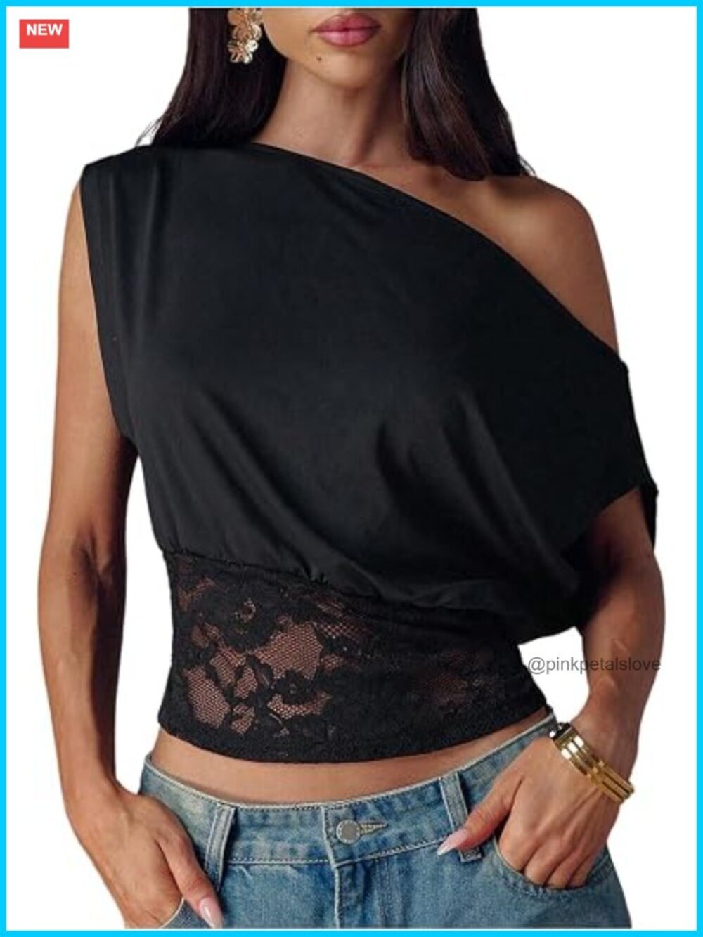 Off Shoulder Lace Crop Top Asymmetrical Dolman Tee Going Out